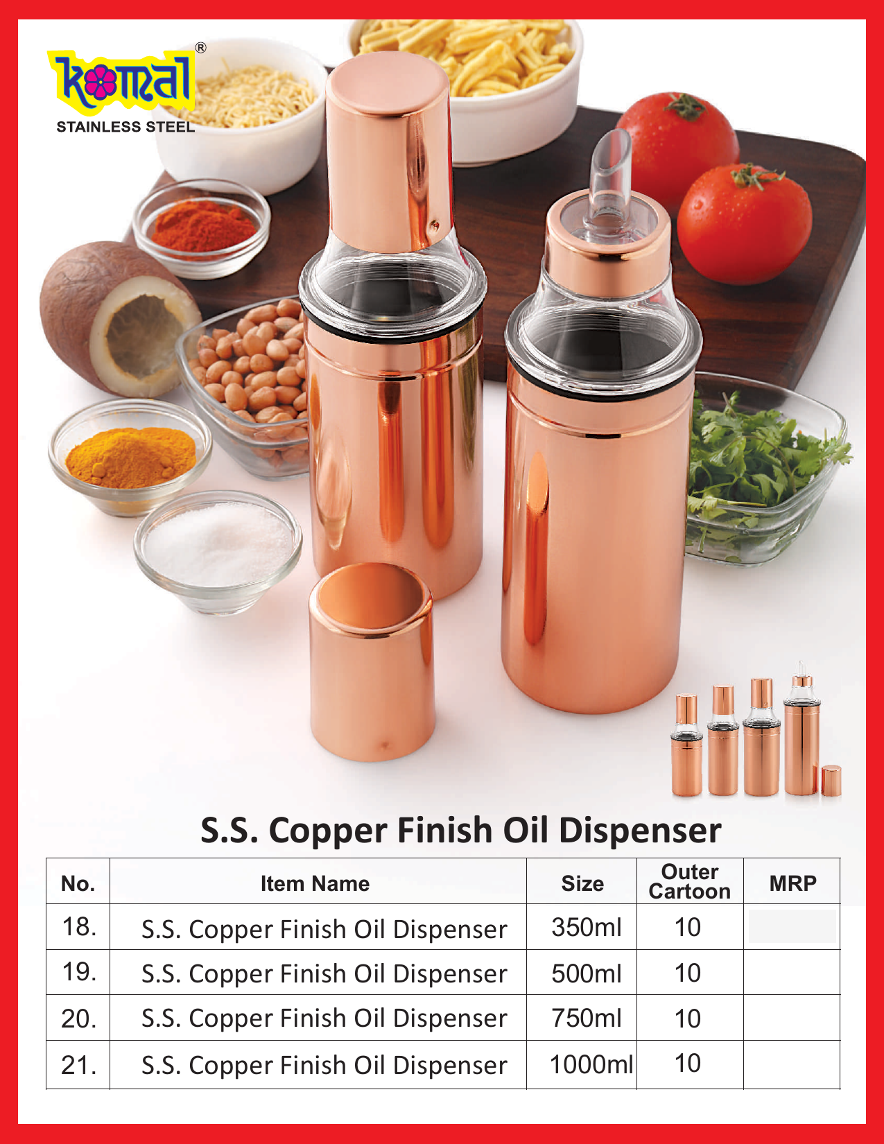 S.S. Copper Finish Oil Dispenser